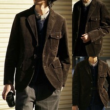 Men's Corduroy Blazer Jacket Vintage Casual Business Prom Party Coat Outerwear