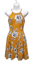 Soprano Sundress Womens S Yellow Floral Strappy Sleeveless Pleated