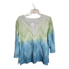 Alfred Dunner Green & Blue Turks & Caicos Diamond Pattern Lined Shirt Size L