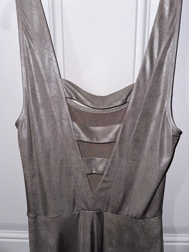 Wet Seal Silver Shimmer Sleeveless Short Fit Flare Skater Mini Dress New - Picture 4 of 5