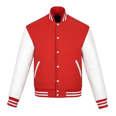 High Quality Men's Red Lettermen Varsity Jacket Wool & Cowhide Leather Sleeves