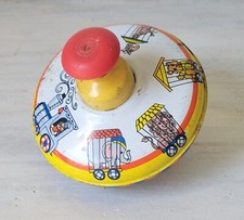 Vintage Colorful Train with Children Tin Toy Spinning Top 8"