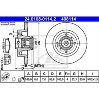 ATE 2X Bremsscheibe Hinten Ø240Mm Voll FüR Renault Clio III BR0/1 CR0/1 KR0/1