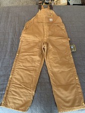 Carhartt Overalls: Men's R41 BRN Brown Cotton Lined Bib Overalls 42x30 NWT