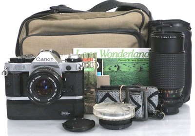 Canon AE-1 Program Camera With 2 Lenses, Auto Winder, & Camera Bag, Lot 829 