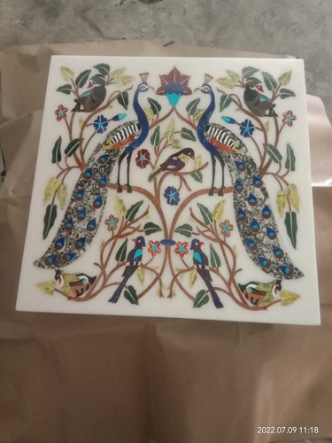 15'' antique white Marble Center wall panel Table Top Inlay pietra dura bird - Picture 2 of 4