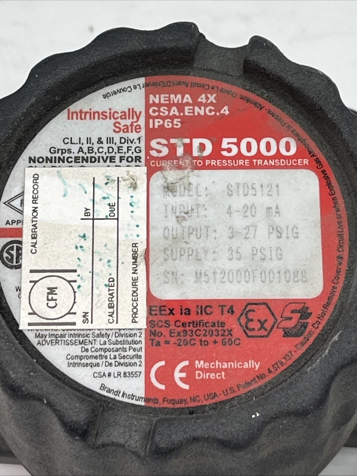 Transductor de presión STD5000 STD5121 Thermo Fisher 3-27 PSIG | USADO | Vendedor de EE. UU. Foto 3 de 4