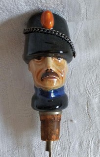 Large Vintage Porcelain Liquor Pourer Bottle Stopper: Hussar: 8.5 cm high