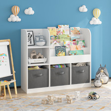 Kids Bookshelf with 3 Fabric Drawers, Toy Storage Organizer for Bedroom