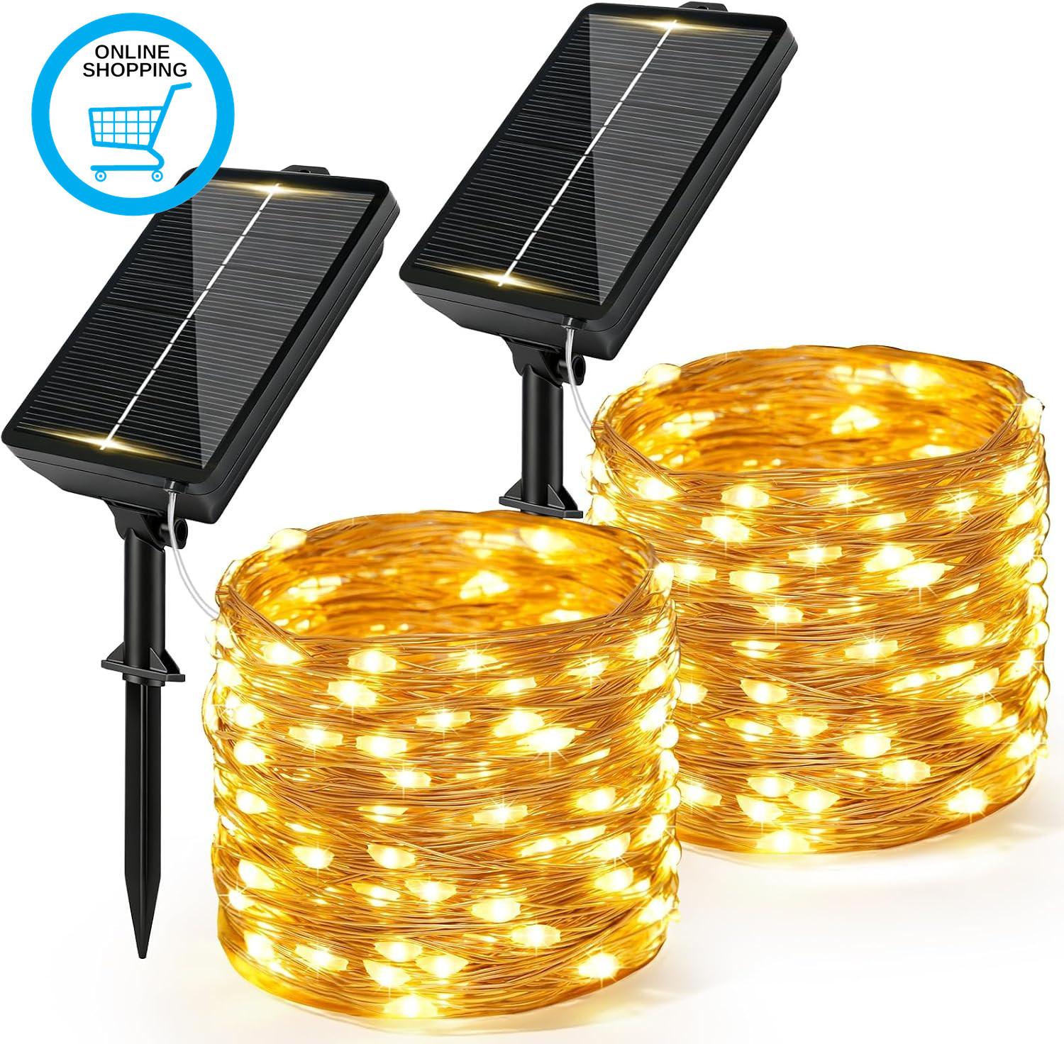 2 Pack Solar Fairy Lights Outdoor, 12M 120LED String Lights Weatherproof 8 Modes