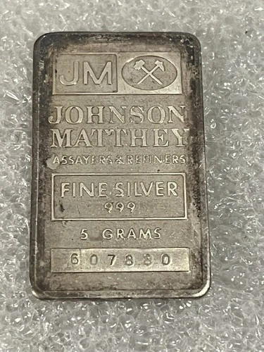 Rare! 5 Gram Johnson Matthey .999 Fine Silver Bar With Toning!!