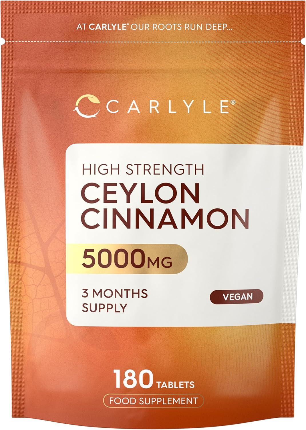 Ceylon Cinnamon Tablets 5000Mg | Blood Sugar Control High Strength | 180 Vegan T