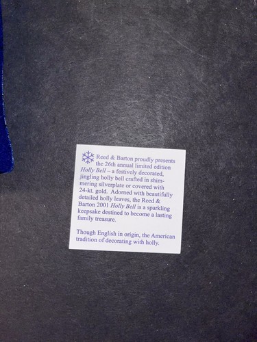 Reed & Barton 2001 Plato de Plata Anual Navidad Acebo Campana Adorno en Caja - Imagen 6 de 11