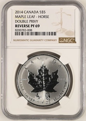 CANADA $5 2014 NGC PF69 Double Horse Privy Silver Maple Leaf Hieroglyphic