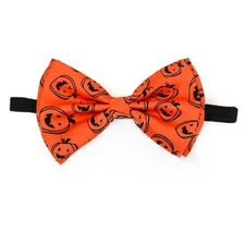 Halloween Costume Orange Pumpkin Faces Bowtie Pre-tied Clip on Bow Tie