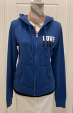 Victoria Secret Sapphire Blue Front Zip Long Sleeve Hoodie Jacket Size M/ 