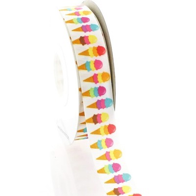 7/8'' Triple Stack Ice Cream Cone Grosgrain Ribbon 5 Yards 5yds, White 
