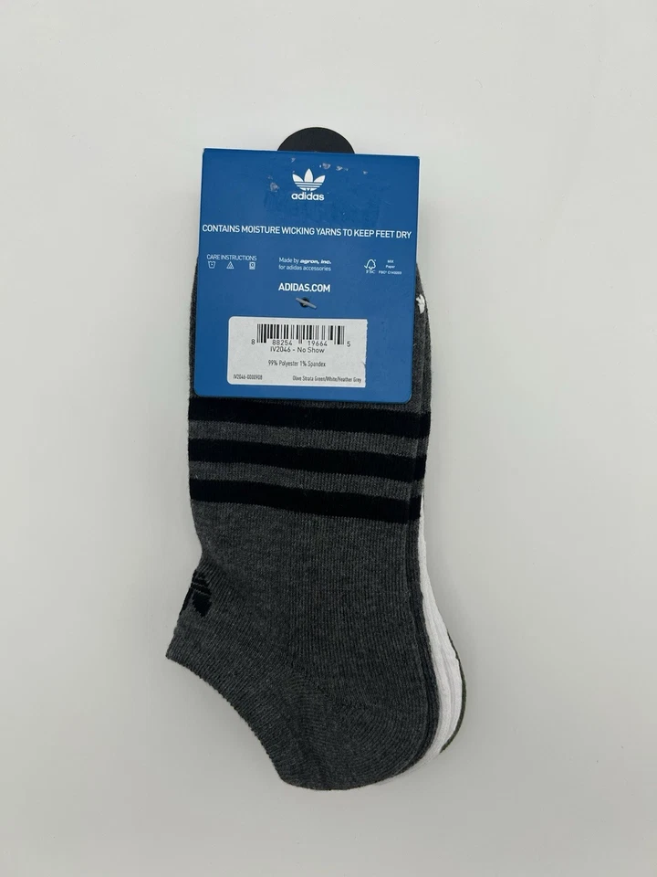 Adidas Originals нет шоу носки мужские 6-12 3 пары упаковка оливковый серый белый новый - Изображение 2 из 4