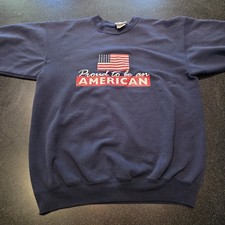 Proud to Be an American USA Flag Crewneck Sweatshirt Navy Patriotic Adult L