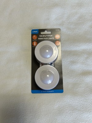 Sontax LED RGBW Puck Lights 2 Pack Remote Control White Press On/Off