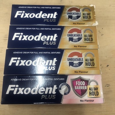 4x Fixodent Plus Zahnersatz Haftcreme unschlagbarer Biss 40g ohne Geschmack 2027/2028