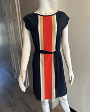 Tommy Hilfiger Navy Striped Belted Cap Sleeve Sheath Dress S/P Knee Length