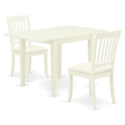 East West Furniture Norden 3-piece Wood Dining Room Set in Linen White