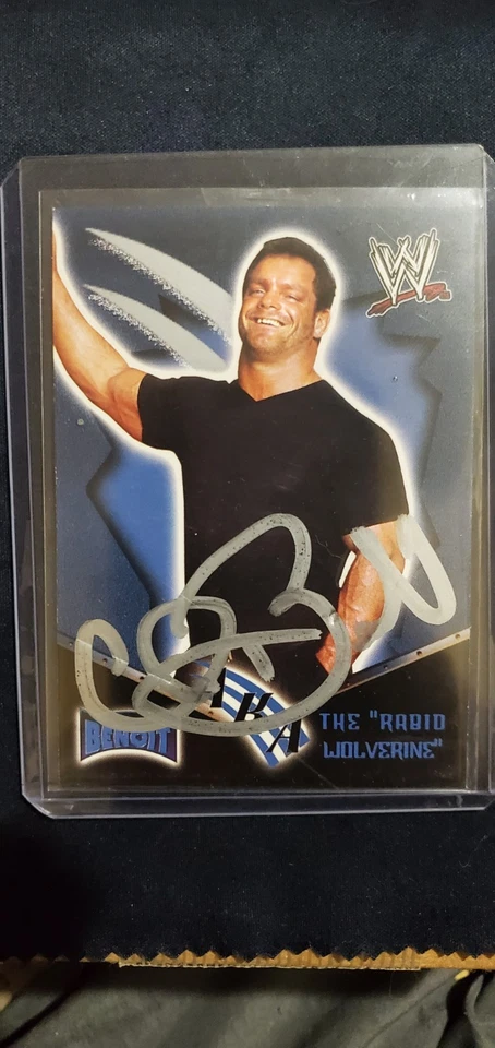 Chris Benoit Autographed 2002 Fleer The Rabid Wolverine Card WWE - Image 4 of 4
