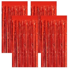 Red Foil Fringe Curtains 4 Pack 3.3x6.6ft Tinsel Party Backdrop