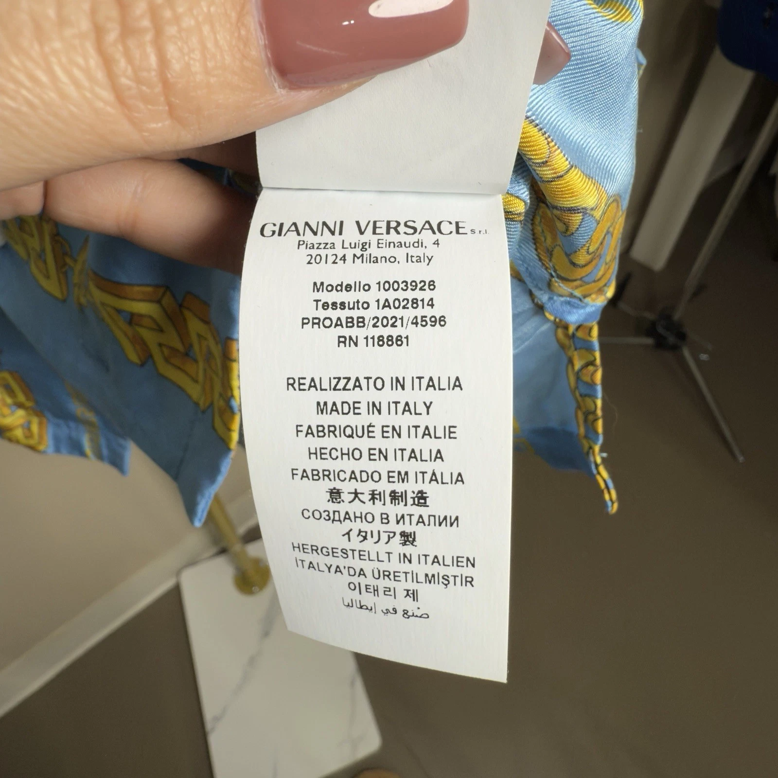 Camicia uomo in seta Gianni Versace Couture. Taglia 50. Blu E Giallo