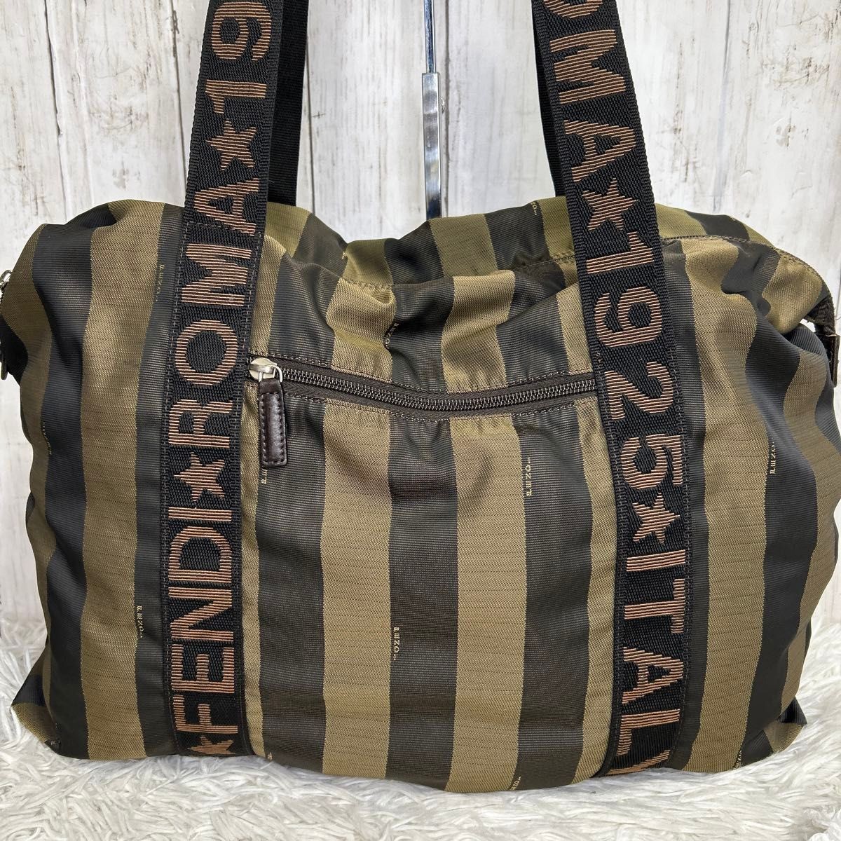 FENDI Pecan Pattern Nylon Tote Shoulder Bag Large Capacity Rare