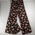 Like an Angel Palazzo Tie Pant High Slits Flare Black Pink Floral Pull On XL