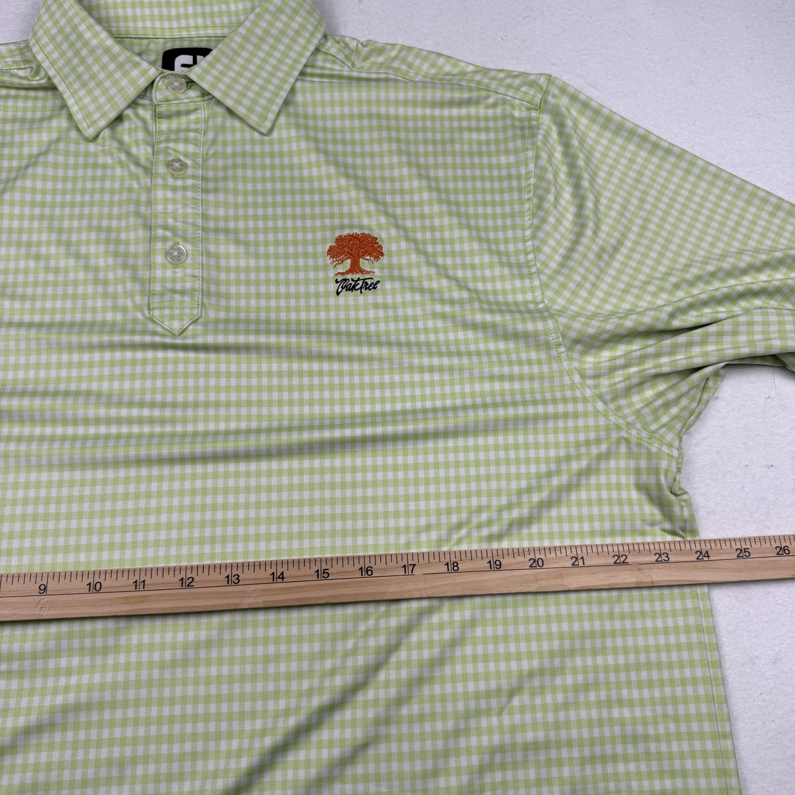 FootJoy Polo Shirt Mens Large Green Gingham Golf Stretch Oaktree National