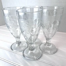 Vtg Arcoroc France Fruit Embossed Water Iced Tea Goblets - Set Of 4 - 16 Oz