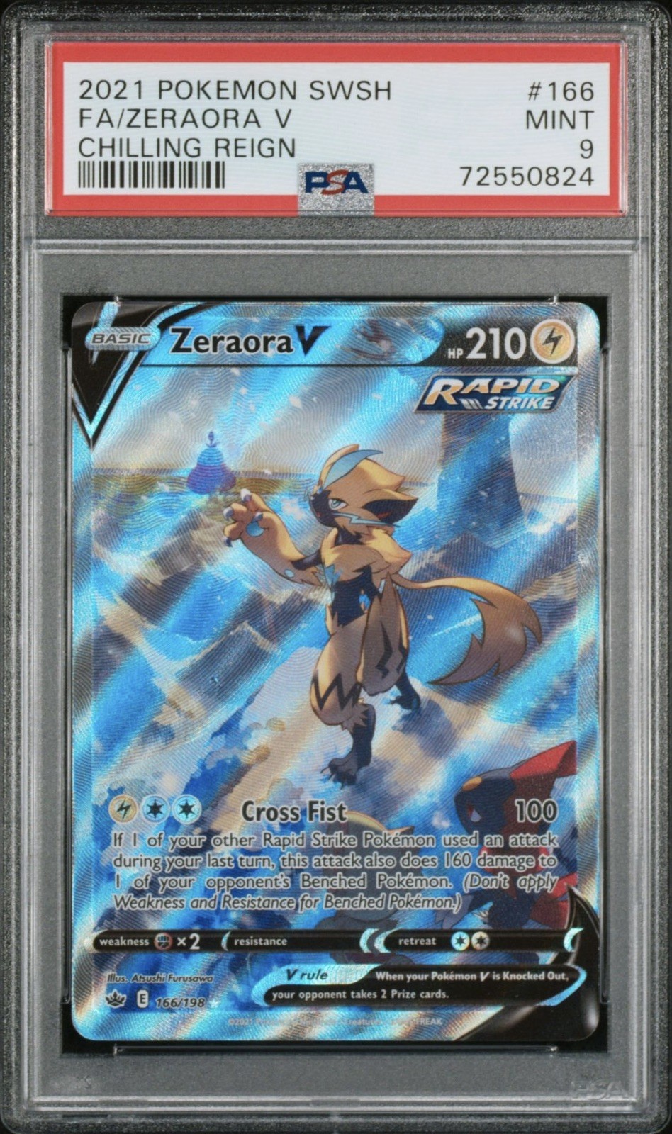 2021 POKEMON SWORD & SHIELD CHILLING REIGN 166/198 FULL ART ZERAORA V PSA 9