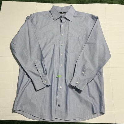 Hart Schaffner Marx Non-Iron Pima Cotton Dress Shirt Blue White Check 16.5 34