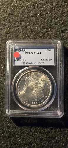 1885 CC MORGAN SILVER DOLLAR COIN SILVER UNCIRCULATED CERTIFIED MS 64