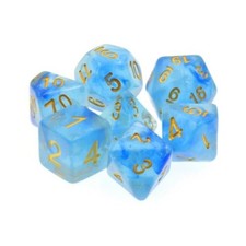 Foam Brain Dice Poly Set -Translucent Blue Glitter w/Gold 7 New