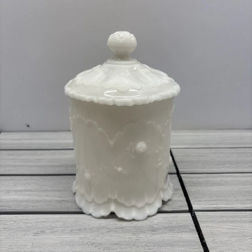 Vintage Glass Milkglass Sugar Bowl with Lid; Dew Drops & Daisy 7" Tall # 197/185