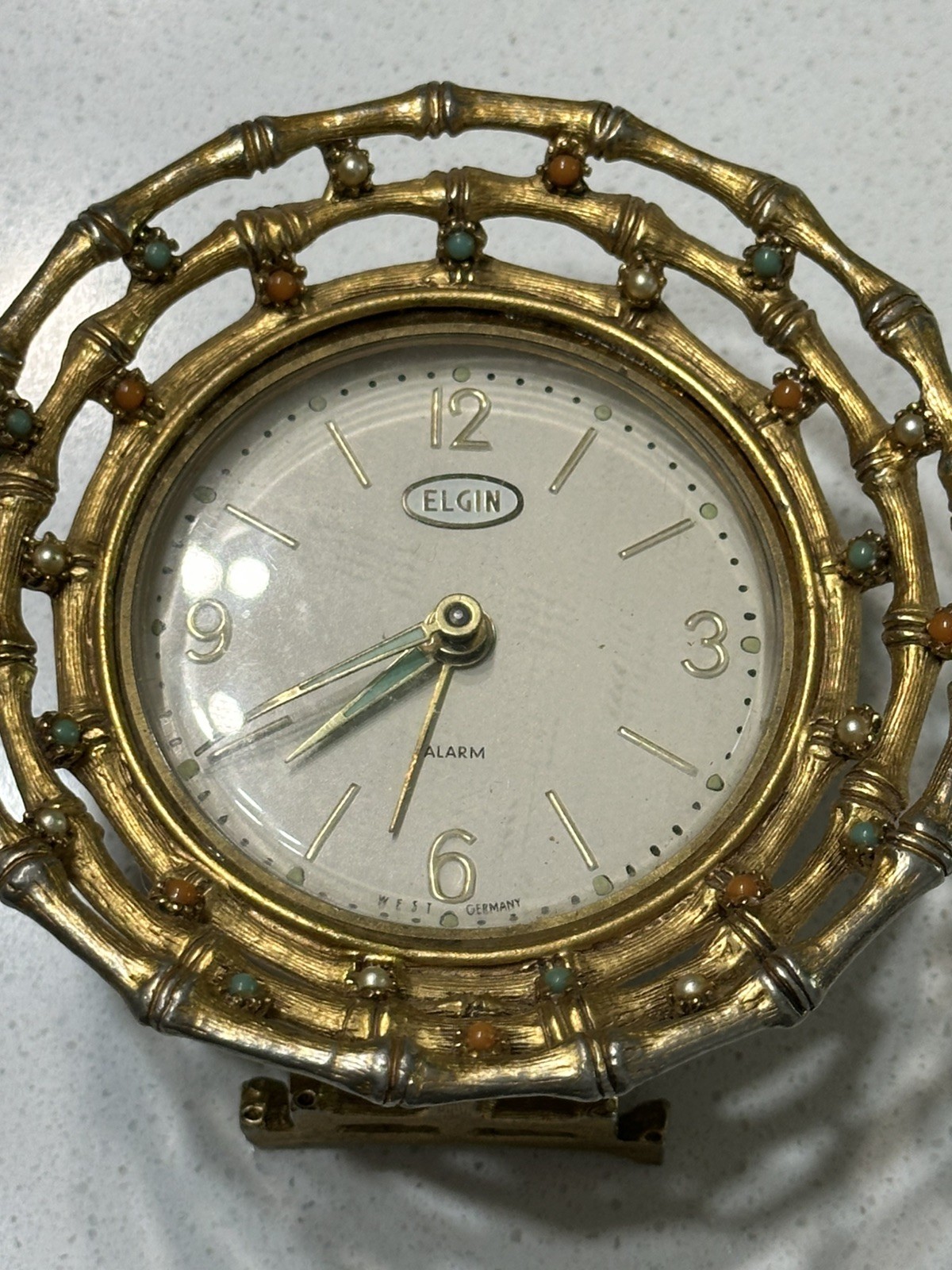 Elgin Vtg Gold Tone Wind Up Alarm Clock See Pics & Description photo