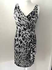 Ronni Nicole Size 12 Grey Black Animal Print Sleeveless Faux Wrap Dress Occasion