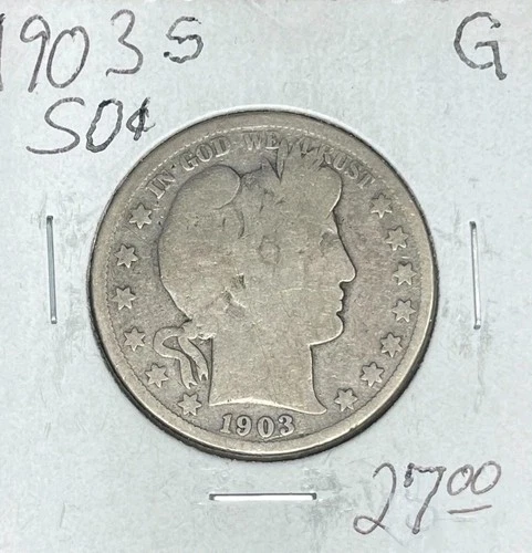 1903-S BARBER SILVER HALF DOLLAR ~ GOOD ~ NICE COIN ~ 90% SILVER