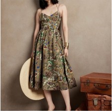 NWT Banana Republic Linen Midi Sun Dress Vintage Floral Print XS $220 Lined New