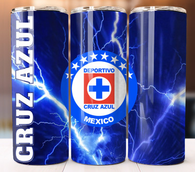 Cruz Azul Futbol Soccer  20oz Skinny Tumbler Cup Mug  Lid Straw Hot Cold Drinks
