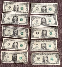 Lot of 10 circulated $1 One Dollar Bill Star Notes 2017 2017A 2021 2013