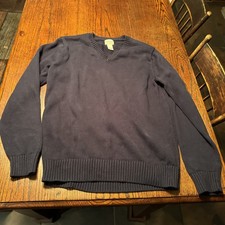 L.L.Bean Sweater Mens Large Tall Navy Blue V Neck Cotton Ribbed Knit Pullover