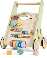 Wooden Baby Walker with Activity Center, Baby Push Walker for 1 Year Old Boys...
