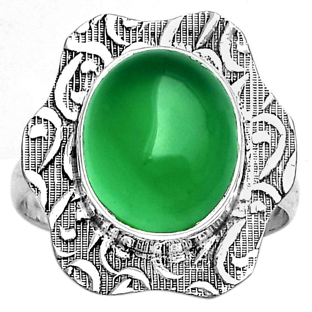 Natural Green Onyx 925 Sterling Silver Ring s.7 Jewelry R-1090