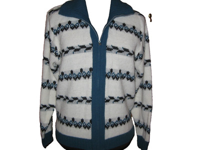 VINTAGE SWEATER OLVA ANDERSEN NORDIC NORWEGIAN CARDIGAN ZIP FRONT 1970'S SMALL