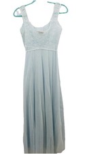 Vintage Barbizon Blue  Airess  Chiffon  Lace Nightgown Size 12 Hollywood Glam